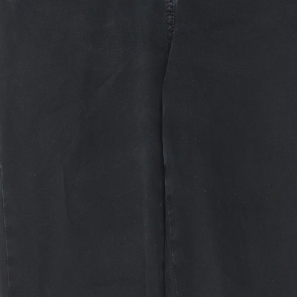 Marks and Spencer Womens Black Cotton Chino Trousers Size 12 L27 in Regular Zip - Pockets, Belt Loops
