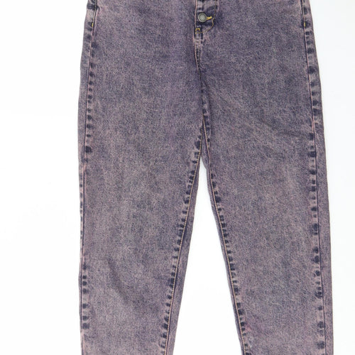 Stradivarius Womens Blue Cotton Straight Jeans Size 10 L25 in Regular Button - Pink acid wash, Pockets