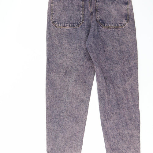 Stradivarius Womens Blue Cotton Straight Jeans Size 10 L25 in Regular Button - Pink acid wash, Pockets