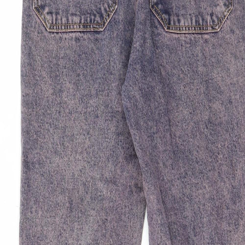 Stradivarius Womens Blue Cotton Straight Jeans Size 10 L25 in Regular Button - Pink acid wash, Pockets
