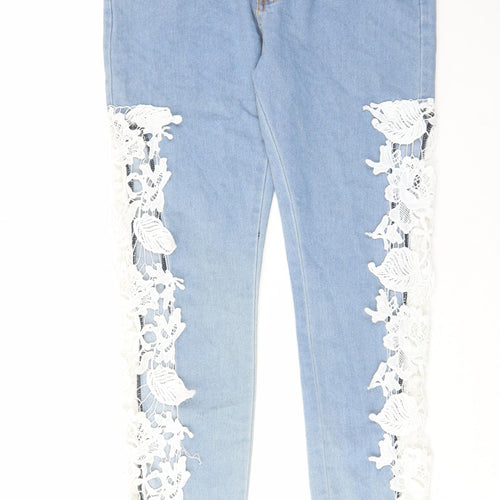 CBR Womens Blue Cotton Straight Jeans Size XL L29 in Regular Zip - Pockets, Belt Loops, Crochet
