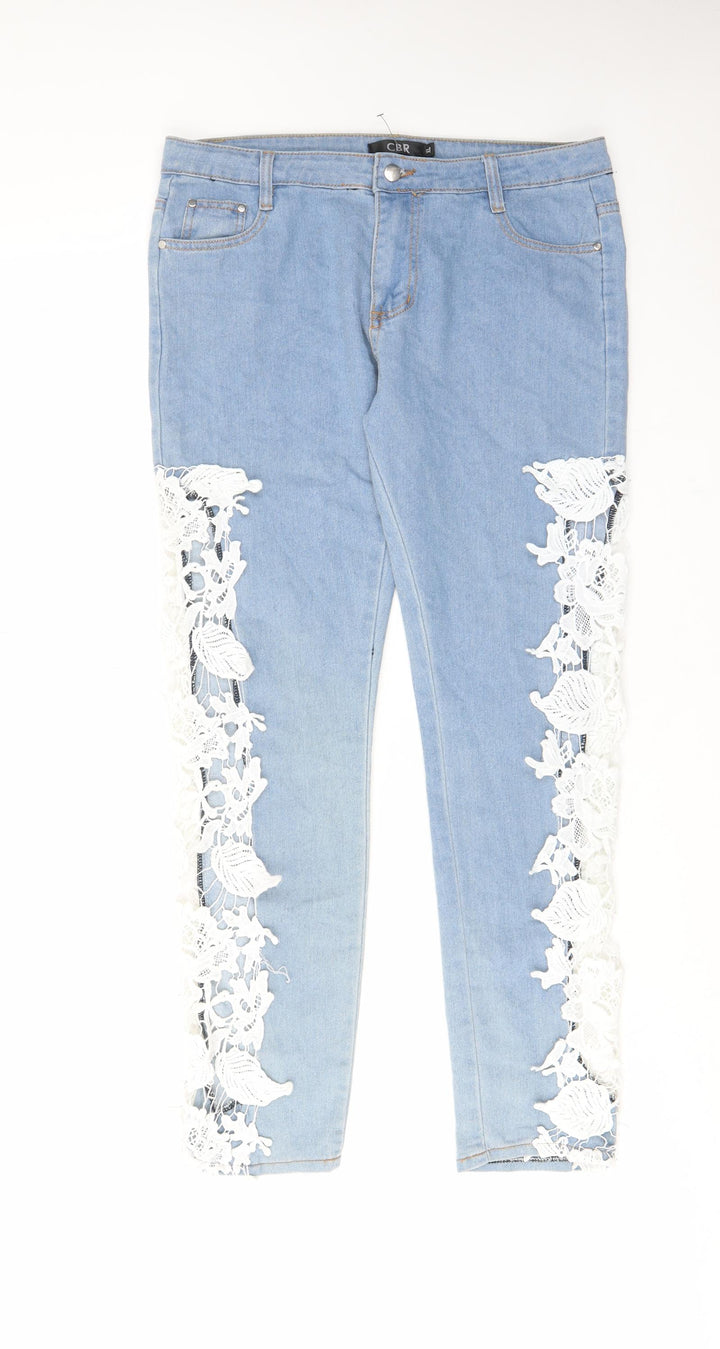 CBR Womens Blue Cotton Straight Jeans Size XL L29 in Regular Zip - Pockets, Belt Loops, Crochet