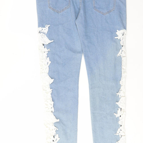 CBR Womens Blue Cotton Straight Jeans Size XL L29 in Regular Zip - Pockets, Belt Loops, Crochet