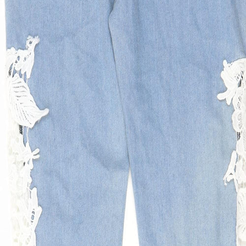 CBR Womens Blue Cotton Straight Jeans Size XL L29 in Regular Zip - Pockets, Belt Loops, Crochet
