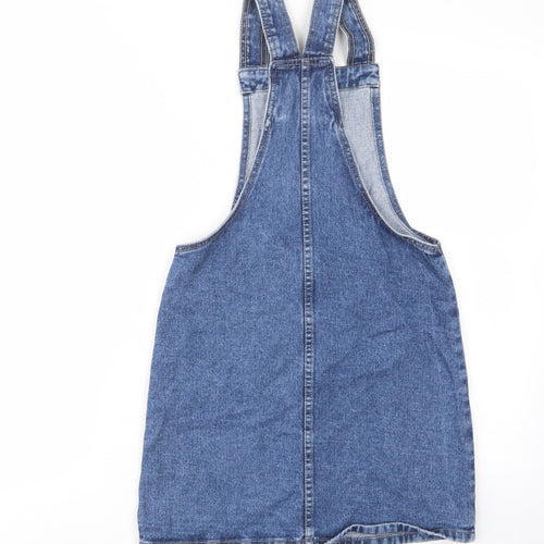 Denim & Co. Womens Blue Cotton Pinafore/Dungaree Dress Size 4 Square Neck Button - Pockets