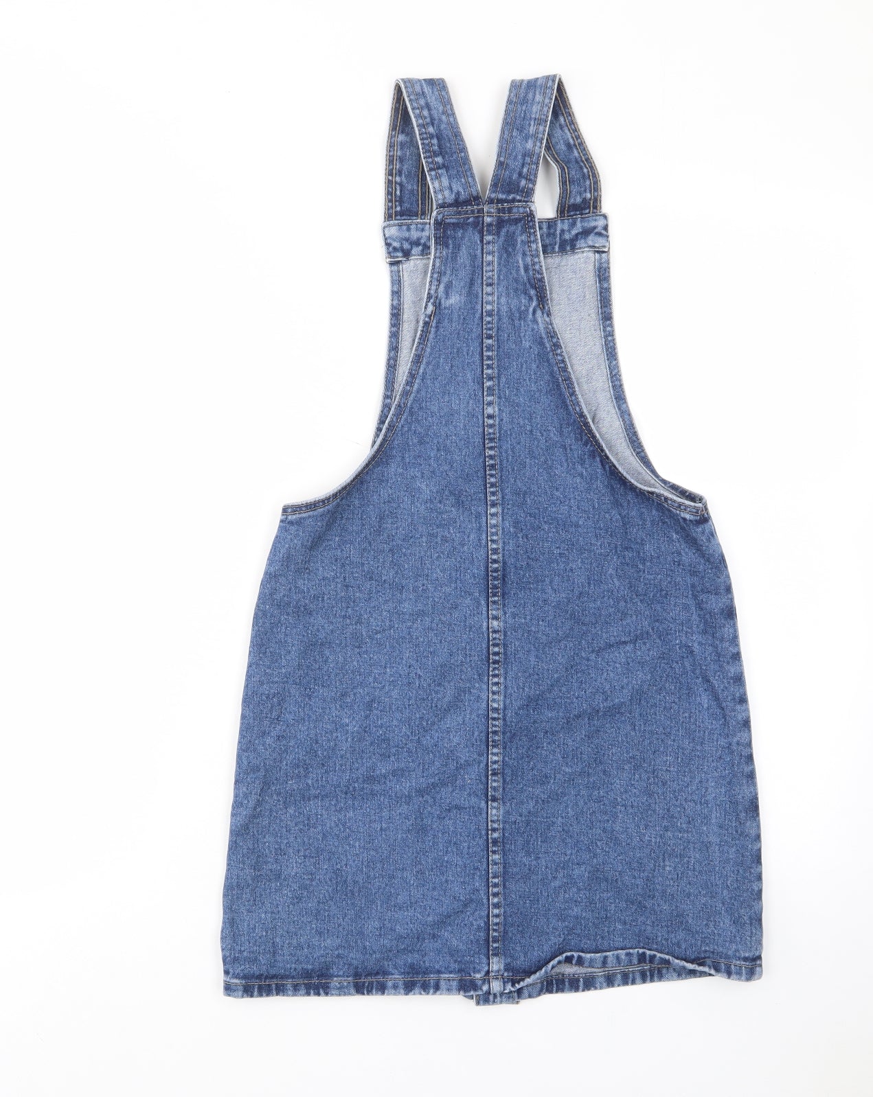 Denim & Co. Womens Blue Cotton Pinafore/Dungaree Dress Size 4 Square Neck Button - Pockets