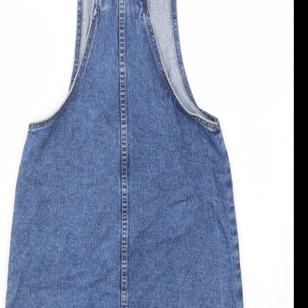 Denim & Co. Womens Blue Cotton Pinafore/Dungaree Dress Size 4 Square Neck Button - Pockets
