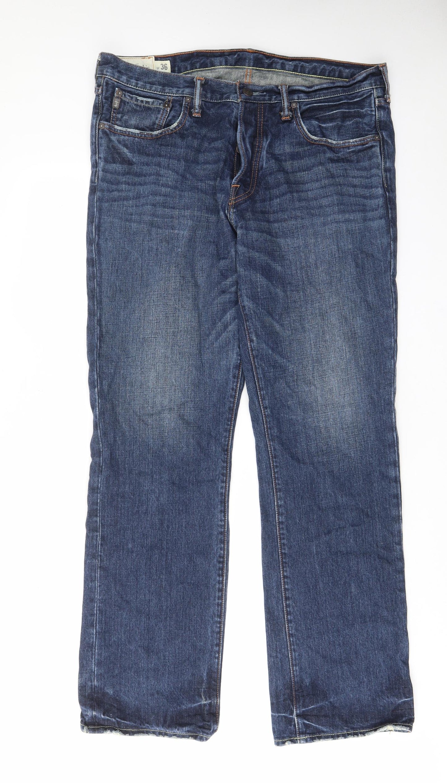 Abercrombie & Fitch Mens Blue Cotton Straight Jeans Size 36 in L32 in Regular Button - Pockets, Belt Loops, Logo
