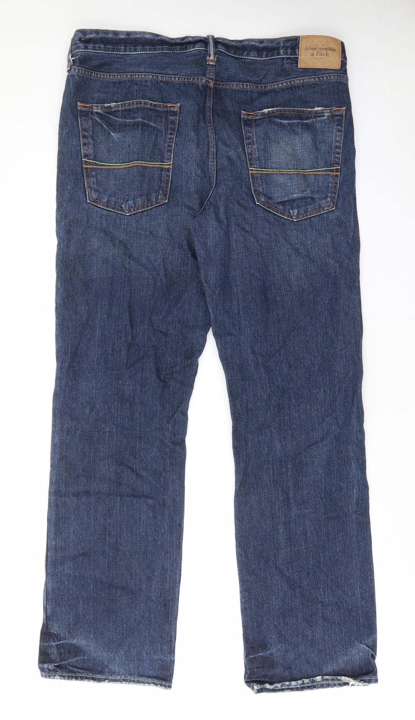 Abercrombie & Fitch Mens Blue Cotton Straight Jeans Size 36 in L32 in Regular Button - Pockets, Belt Loops, Logo