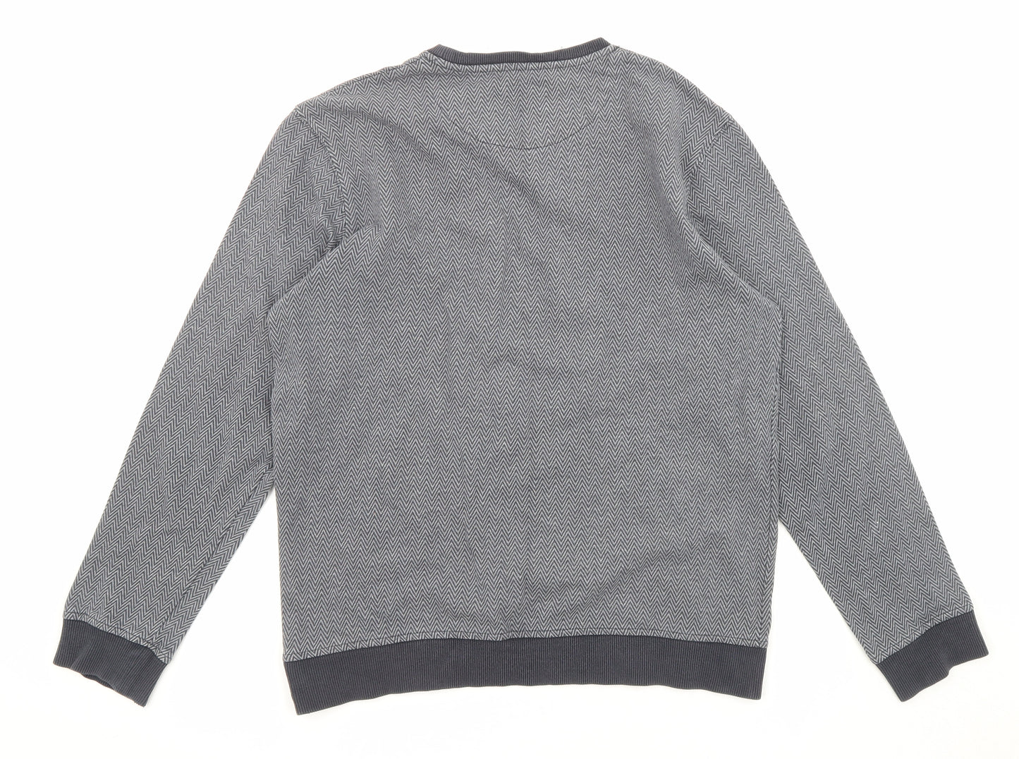 Lyle & Scott Mens Grey Herringbone Cotton Pullover Sweatshirt Size L - Logo embroidery
