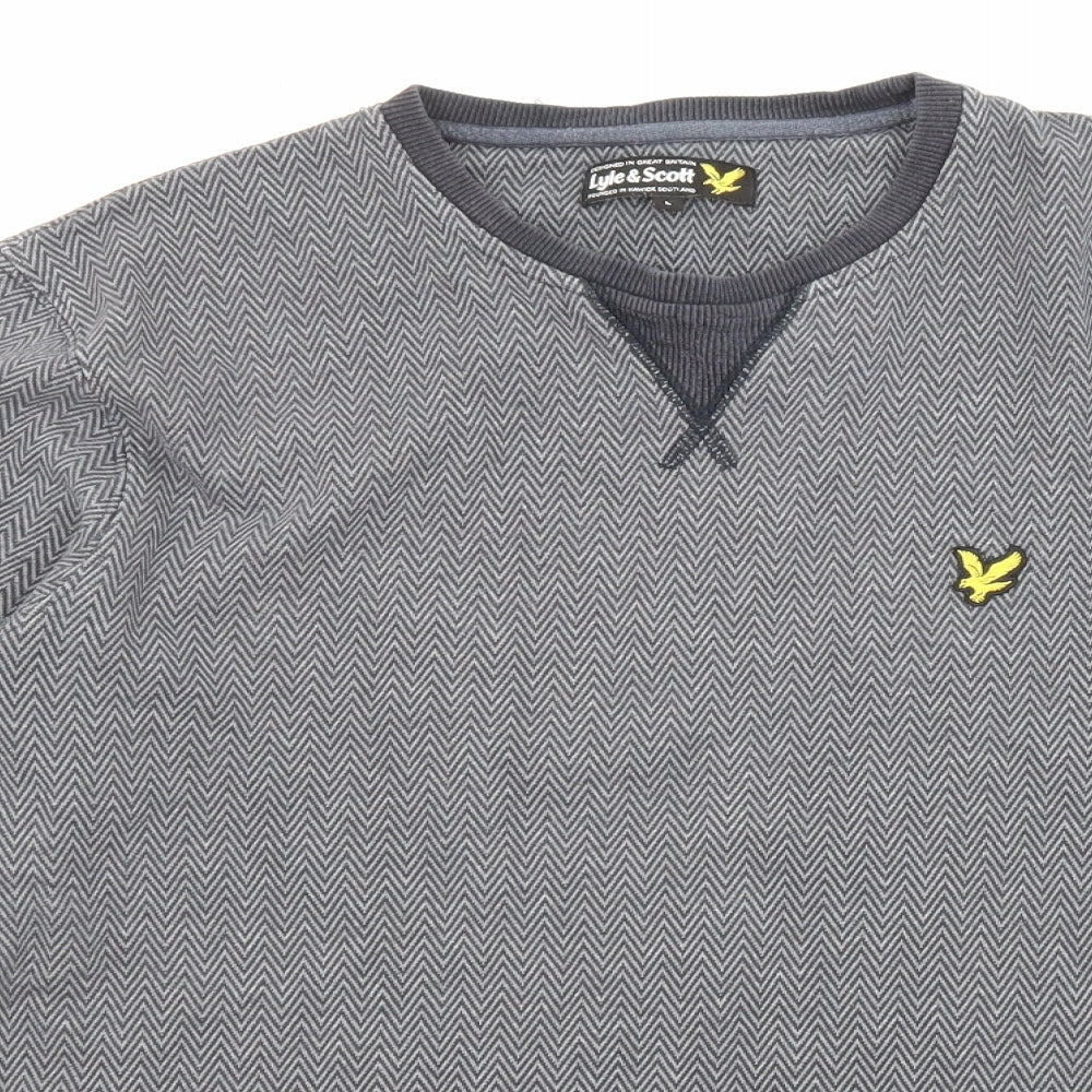 Lyle & Scott Mens Grey Herringbone Cotton Pullover Sweatshirt Size L - Logo embroidery