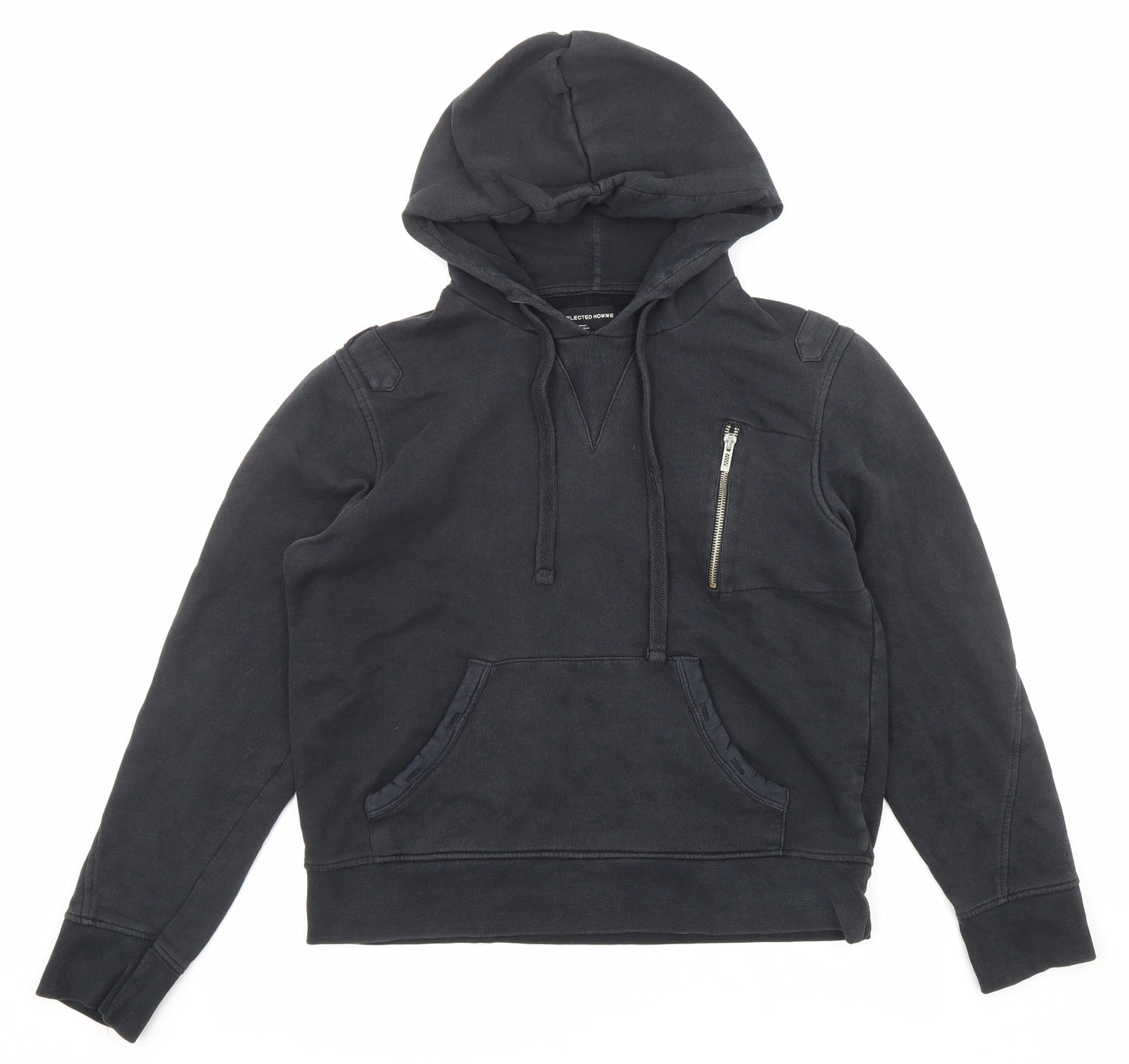 Selected Homme Womens Black Cotton Pullover Hoodie Size M Drawstring - Pockets