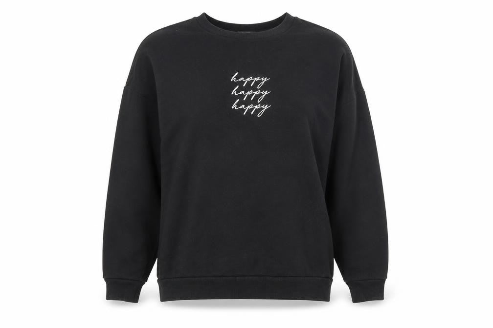 Front view of New Look women’s black cotton pullover sweatshirt, size S, pullover