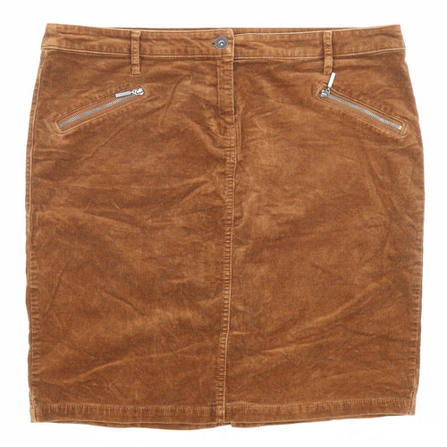 NEXT Womens Brown Cotton A-Line Skirt Size 16 Zip - Pockets