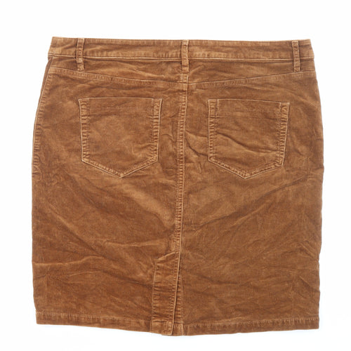 NEXT Womens Brown Cotton A-Line Skirt Size 16 Zip - Pockets