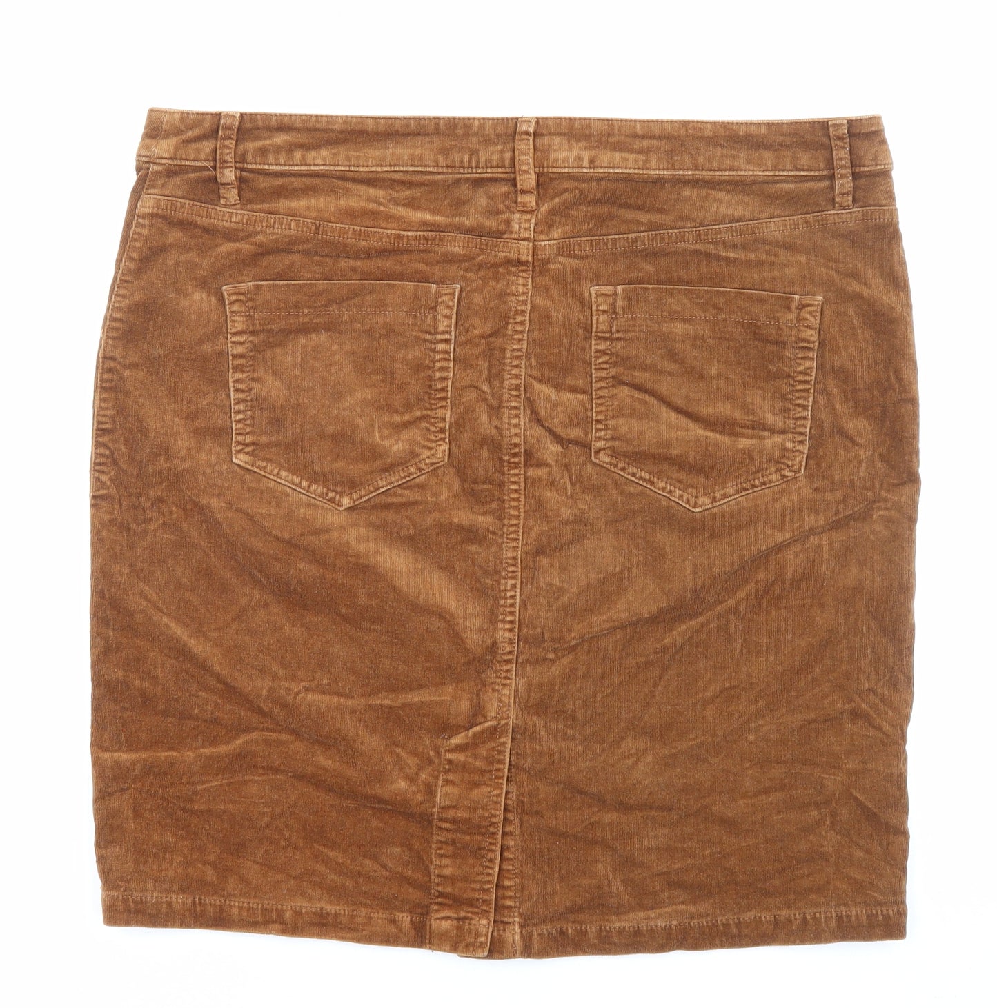 NEXT Womens Brown Cotton A-Line Skirt Size 16 Zip - Pockets