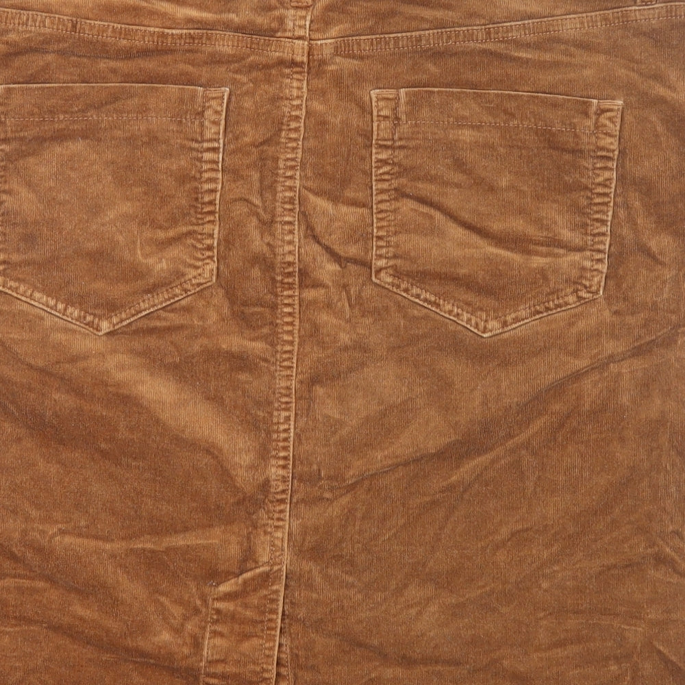 NEXT Womens Brown Cotton A-Line Skirt Size 16 Zip - Pockets