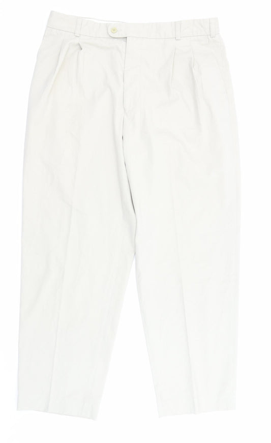 Gurteens Mens Beige Polyester Trousers Size 36 in L29 in Regular Zip - Pockets