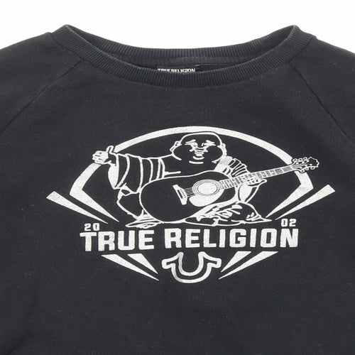 True Religion Womens Black Cotton Pullover Sweatshirt Size S Pullover