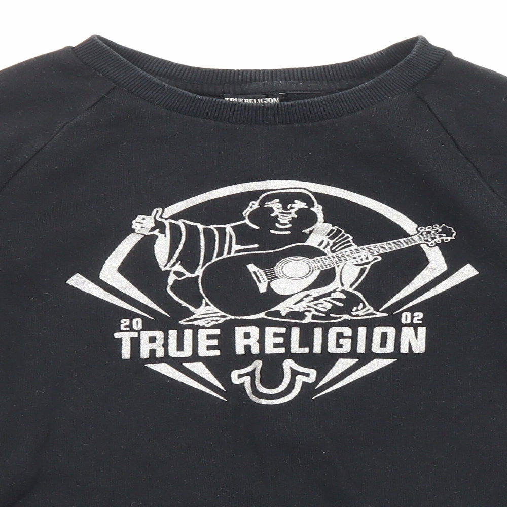 True Religion Womens Black Cotton Pullover Sweatshirt Size S Pullover