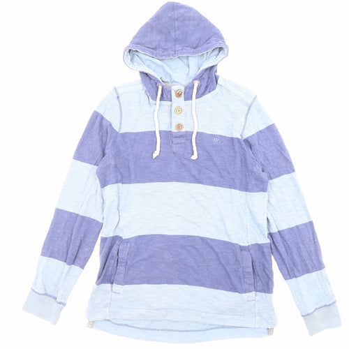 Fat Face Mens Blue Striped Cotton Pullover Hoodie Size M