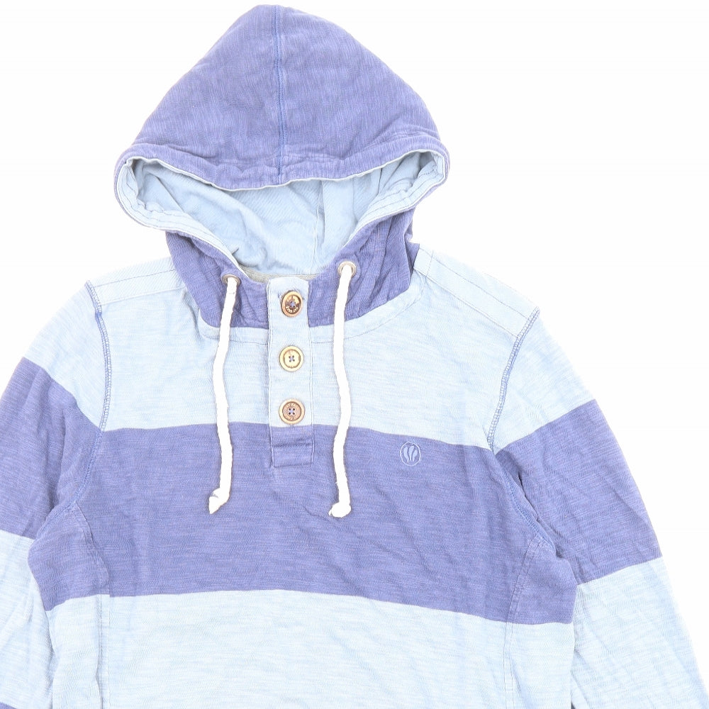 Fat Face Mens Blue Striped Cotton Pullover Hoodie Size M