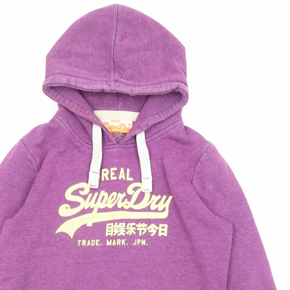 Superdry Womens Purple Cotton Pullover Hoodie Size XL Drawstring