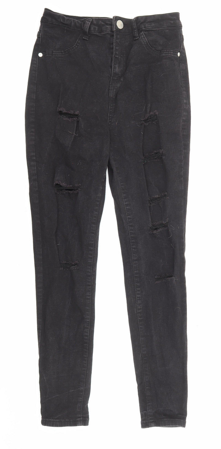 Boohoo Womens Black Cotton Skinny Jeans Size 10 L27 in Regular Zip - Pockets