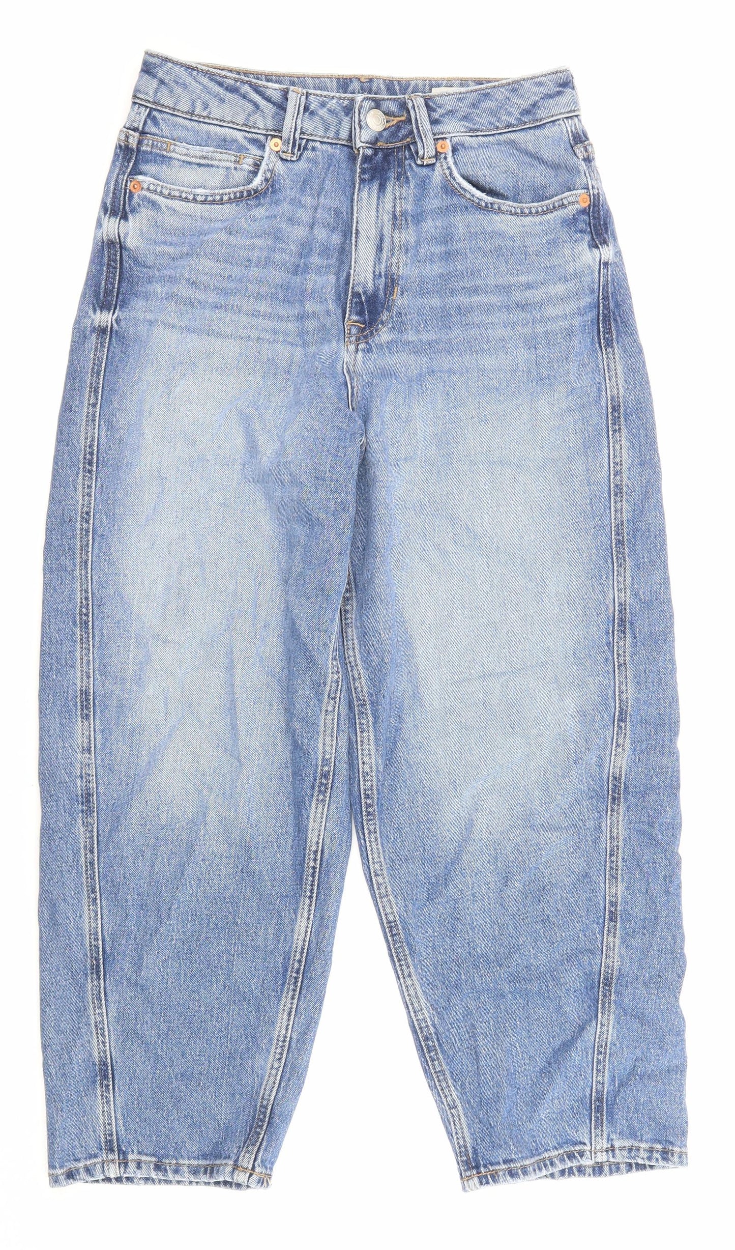 Marks and Spencer Womens Blue Cotton Straight Jeans Size 8 L23 in Regular Zip - Pockets