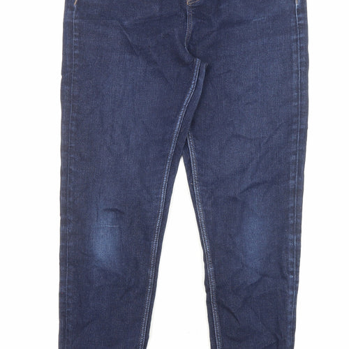 Marks and Spencer Womens Blue Cotton Skinny Jeans Size 12 L27 in Regular Zip - Pockets