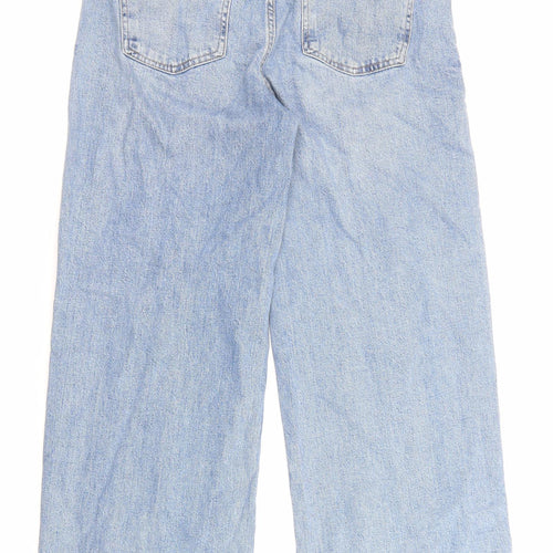 Marks and Spencer Womens Blue Cotton Wide-Leg Jeans Size 12 L28 in Regular Zip - Pockets