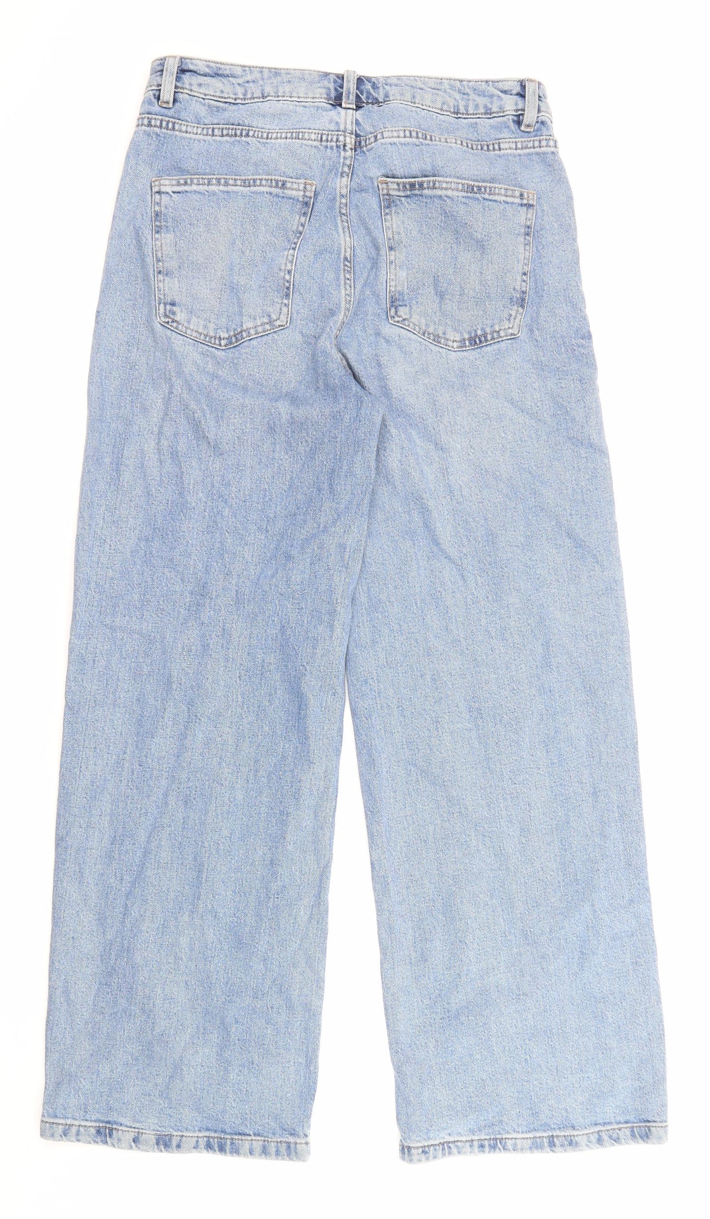 Marks and Spencer Womens Blue Cotton Wide-Leg Jeans Size 12 L28 in Regular Zip - Pockets