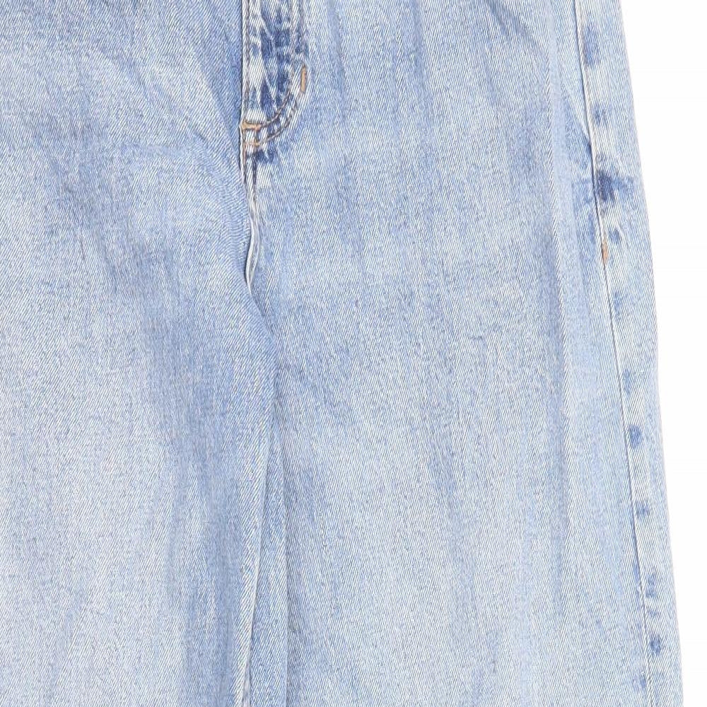 Marks and Spencer Womens Blue Cotton Wide-Leg Jeans Size 12 L28 in Regular Zip - Pockets