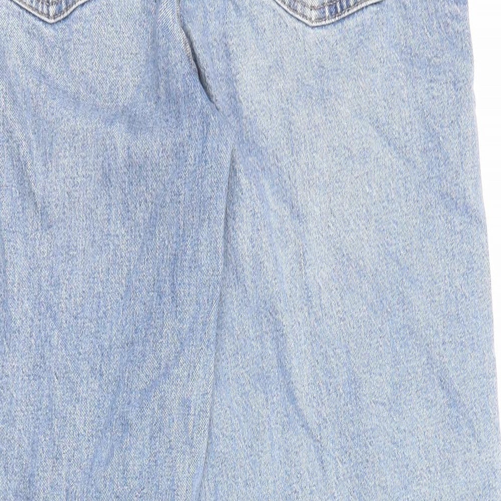 Marks and Spencer Womens Blue Cotton Wide-Leg Jeans Size 12 L28 in Regular Zip - Pockets