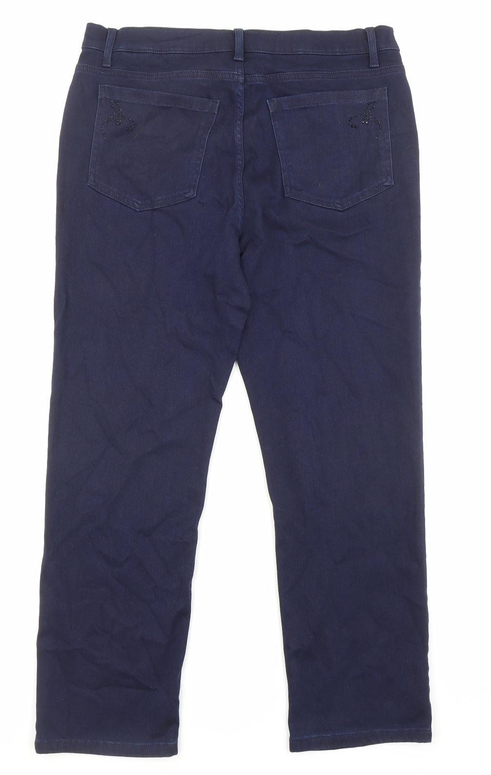 Marks and Spencer Womens Blue Cotton Straight Jeans Size 16 L27 in Regular Zip - Embellishment detail, Pockets