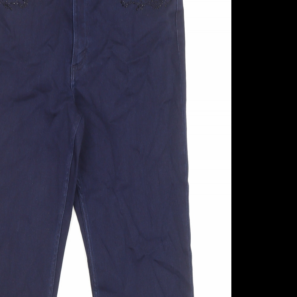 Marks and Spencer Womens Blue Cotton Straight Jeans Size 16 L27 in Regular Zip - Embellishment detail, Pockets