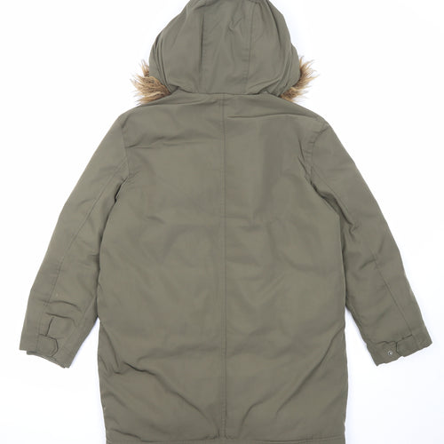 Gap Girls Green Overcoat Coat Size 13 Years Zip - Pocket, fur trim on hood