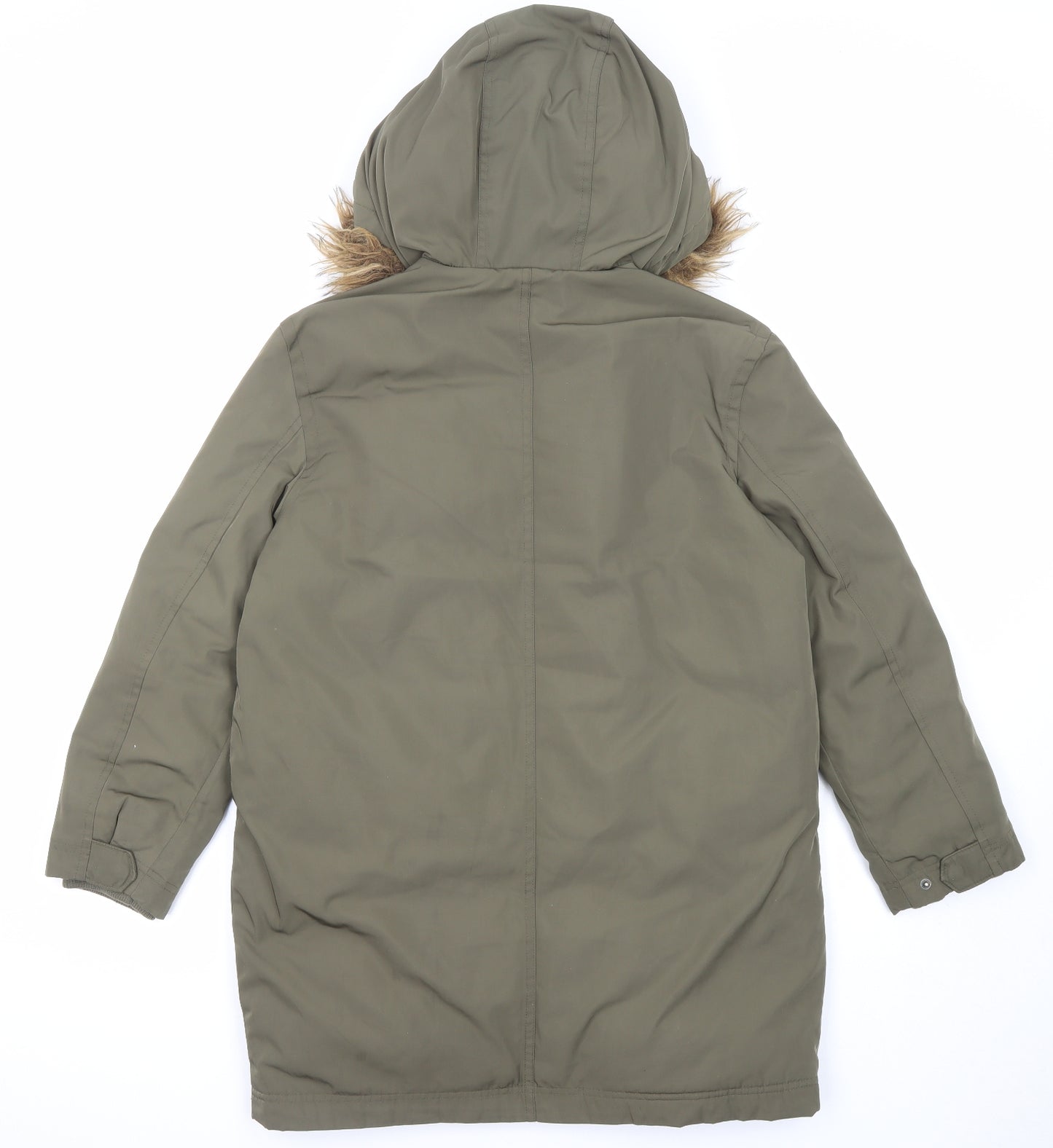 Gap Girls Green Overcoat Coat Size 13 Years Zip - Pocket, fur trim on hood