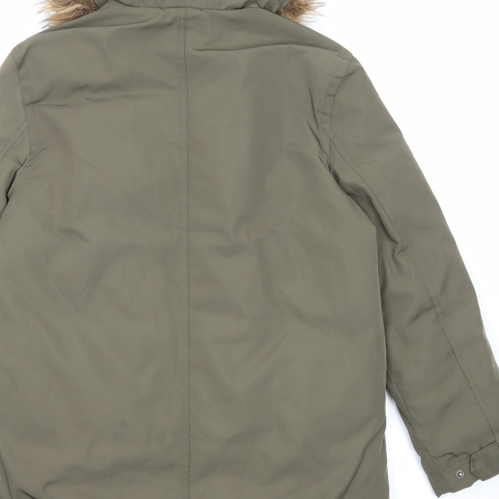 Gap Girls Green Overcoat Coat Size 13 Years Zip - Pocket, fur trim on hood