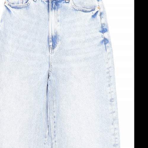 Marks and Spencer Womens Blue Cotton Wide-Leg Jeans Size 10 L23 in Regular Zip - Pockets