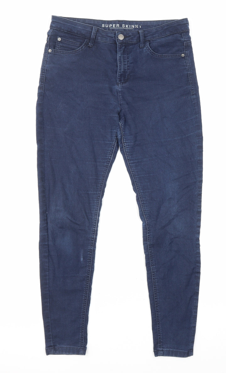 Marks and Spencer Womens Blue Cotton Skinny Jeans Size 12 L26 in Regular Zip - Pockets