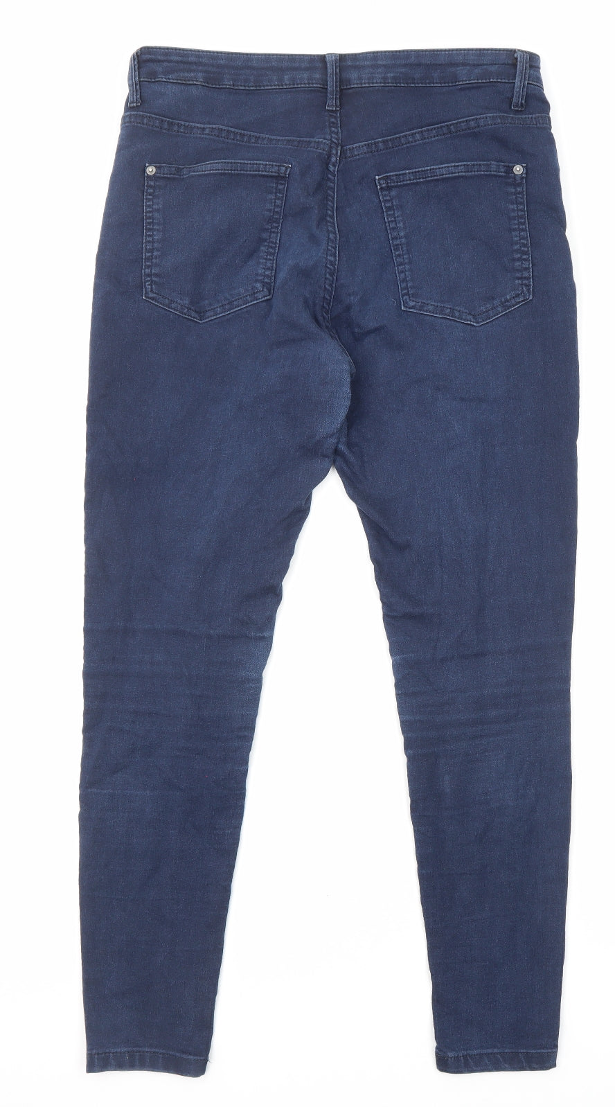 Marks and Spencer Womens Blue Cotton Skinny Jeans Size 12 L26 in Regular Zip - Pockets