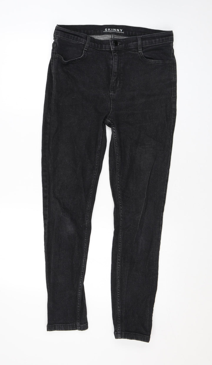 Marks and Spencer Womens Black Cotton Skinny Jeans Size 12 L26 in Regular Zip