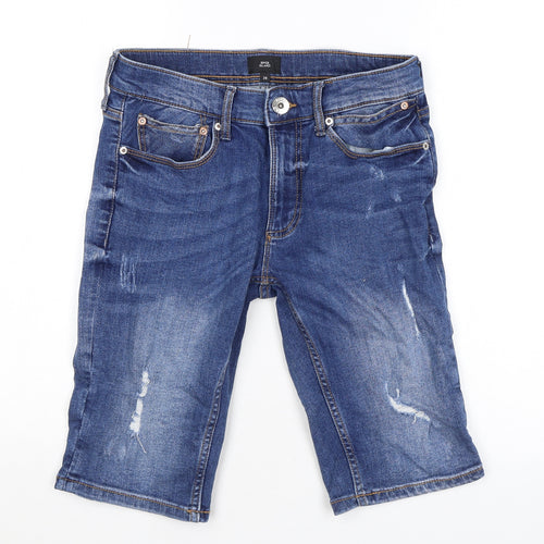 River Island Mens Blue Cotton Bermuda Shorts Size 28 in L11 in Regular Zip
