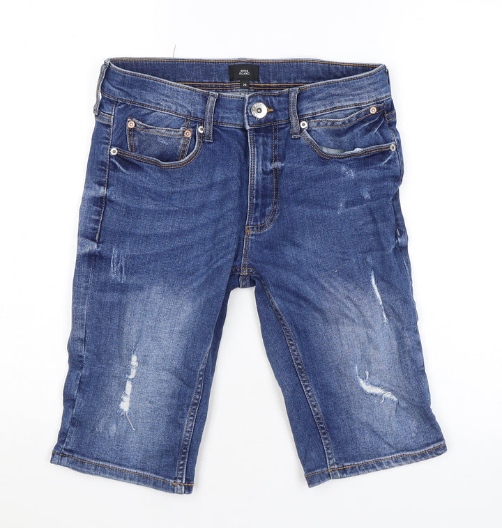 River Island Mens Blue Cotton Bermuda Shorts Size 28 in L11 in Regular Zip
