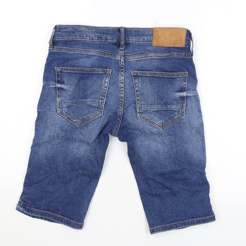 River Island Mens Blue Cotton Bermuda Shorts Size 28 in L11 in Regular Zip