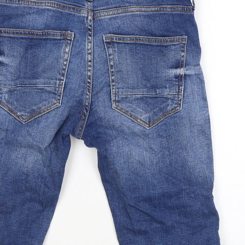 River Island Mens Blue Cotton Bermuda Shorts Size 28 in L11 in Regular Zip