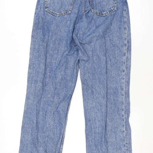 Monki Womens Blue Cotton Straight Jeans Size 26 L29 in Regular Zip - Embroidery, Flowers, Butterfly