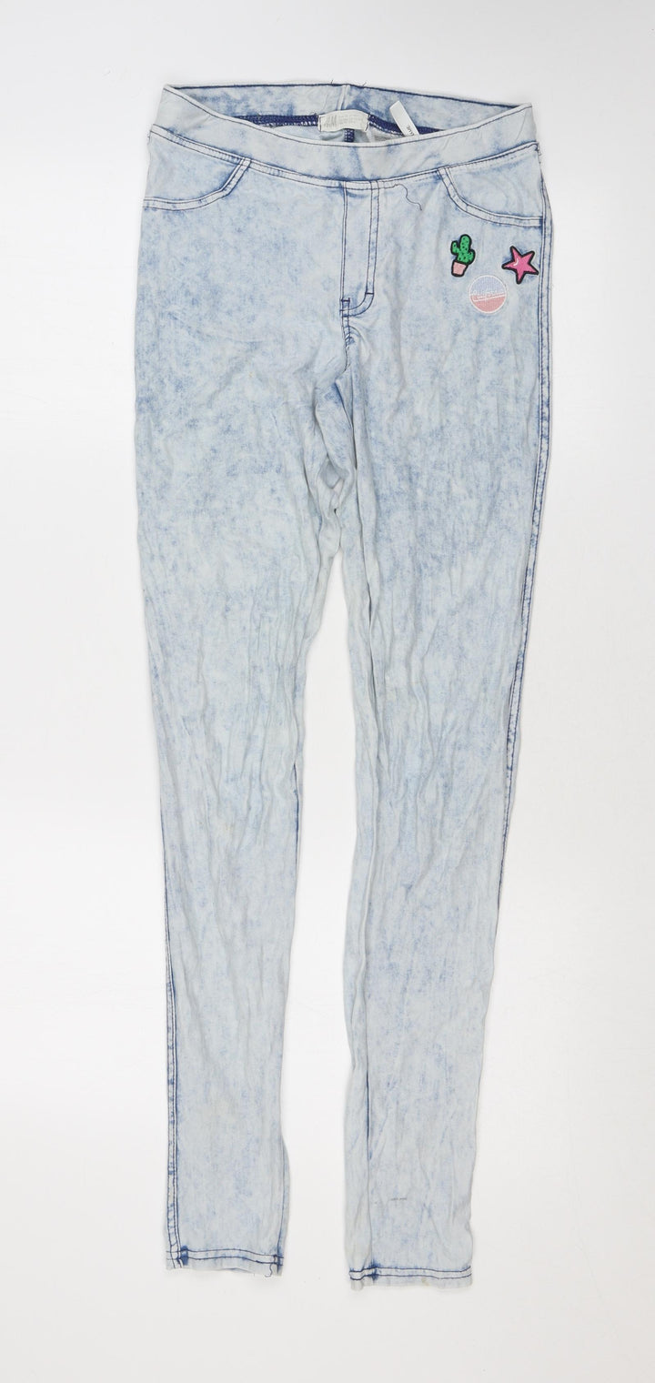 H&M Girls Blue Cotton Jegging Jeans Size 14 Years L31 in Regular Pullover - Embroidery