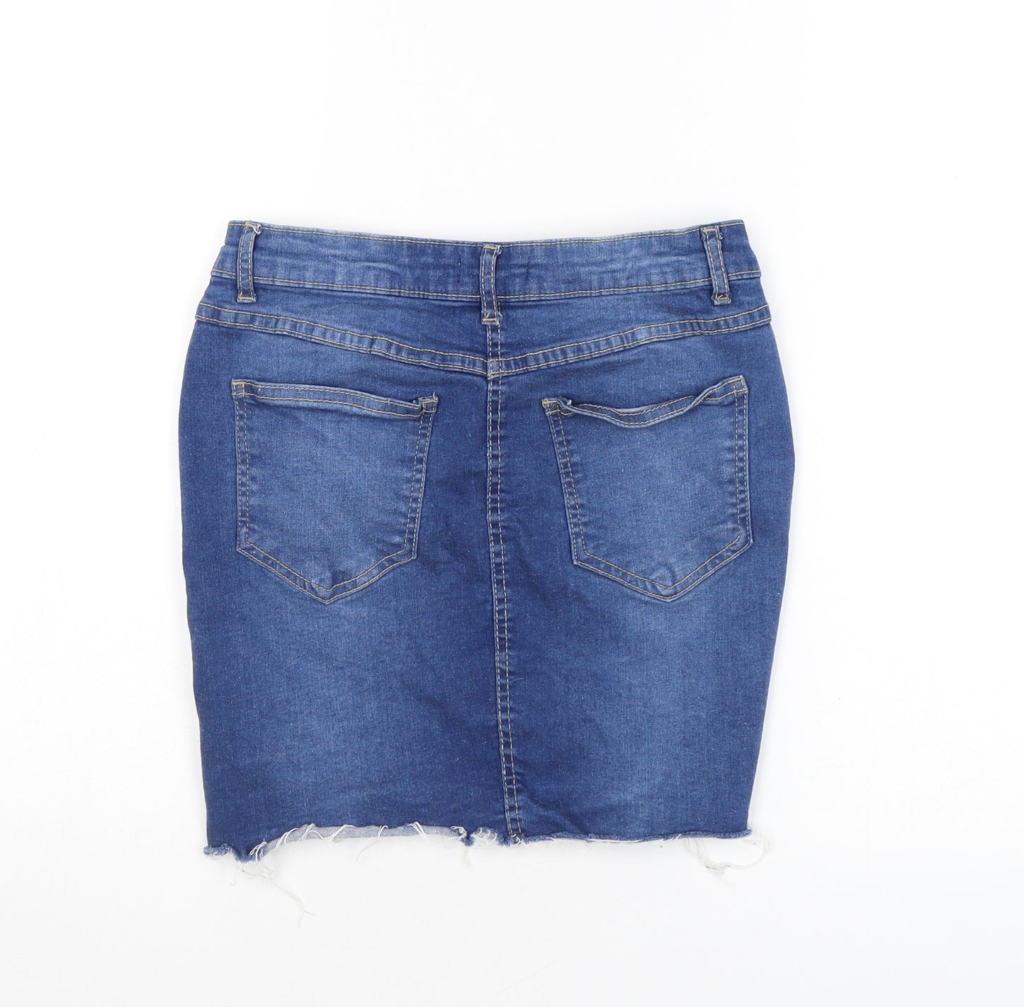 Boohoo Womens Blue Cotton Mini Skirt Size 10 Zip - Distressed